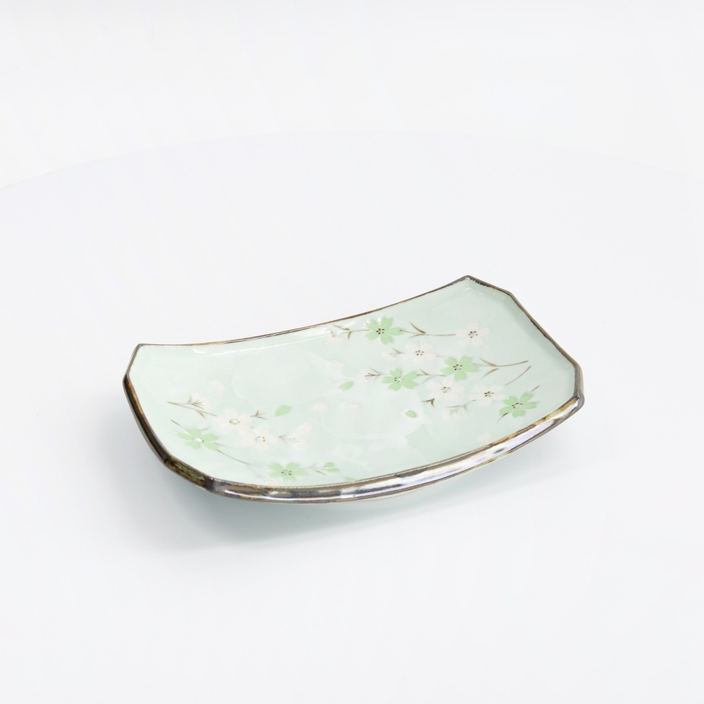 Green Cosmos Oblong Plate 22x14.5x2.3cm Q285/GC 6/36