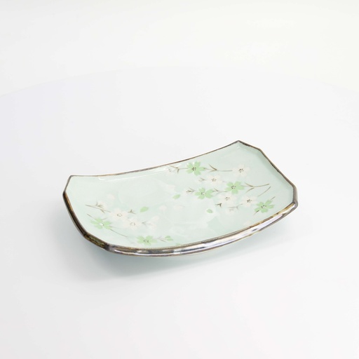 [7805] Green Cosmos Oblong Plate 22x14.5x2.3cm Q285/GC 6/36